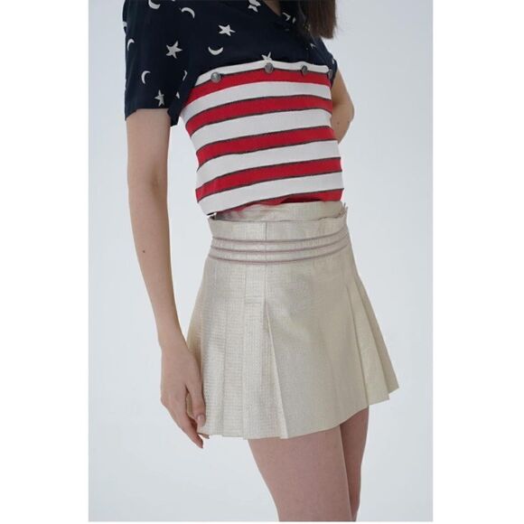 Chanel Mini Gold Cream Skirt Lame Pleated Size 2 - Picture 4 of 14